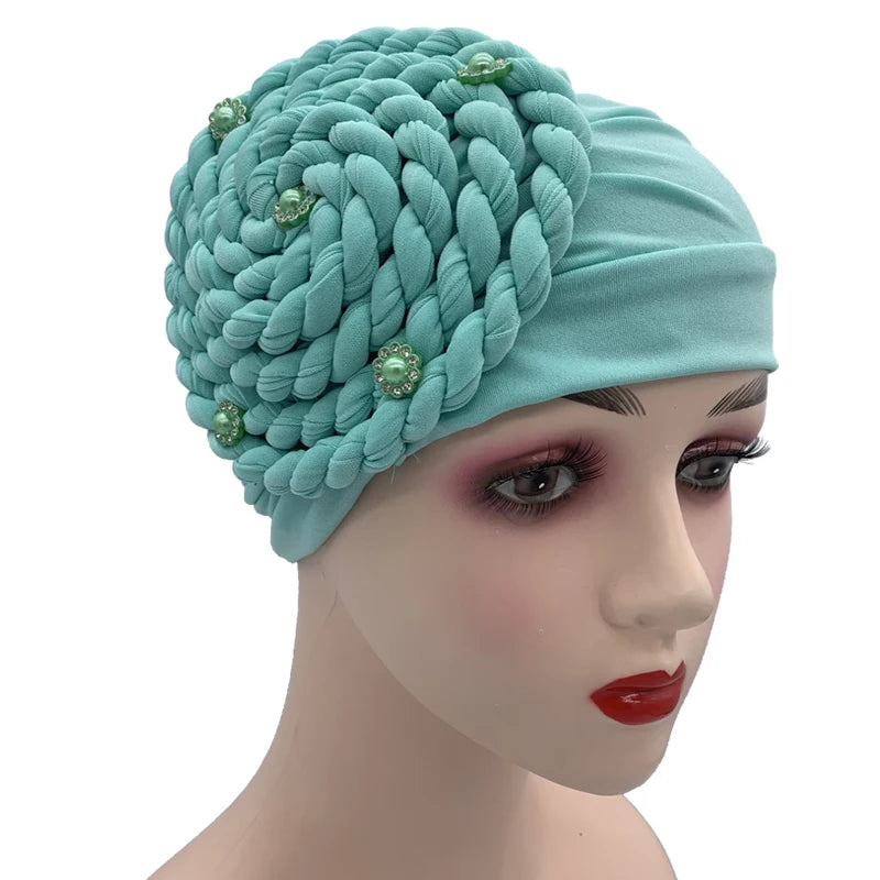 2022 Trendy Braids Turban Bonnet Arab Wrap Head Scarf Ready to Wear Hijab Hat Muslim Headdress Woman Inner Hijab Turbante Mujer