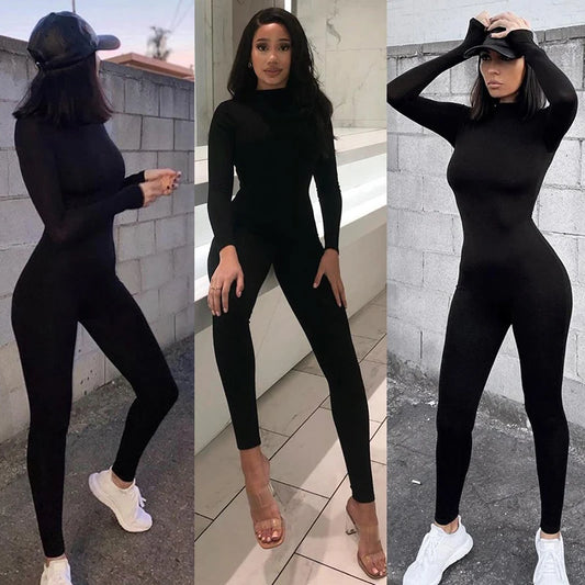 2021 Spring Women Sexy Jumpsuit Streetwear Long Sleeve Bodycon Solid Sport Fitness Jumpsuits Romper Overalls For Women Body suit