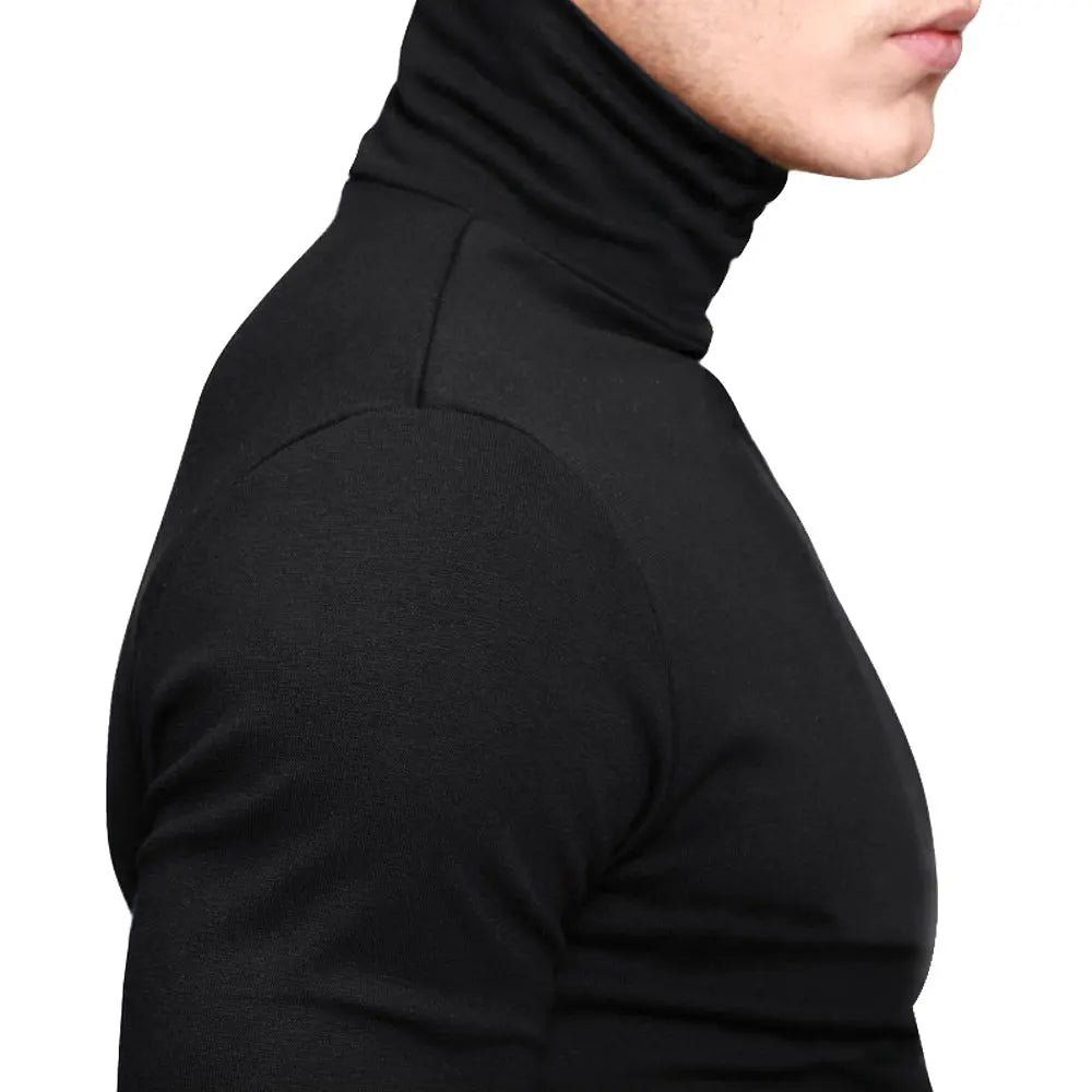 2022 New Men Fashion T Shirt Tees Slim Tops Male Stretch T-shirt Turtleneck Long Sleeve Tee Shirts High Collar Men's Cotton Tees