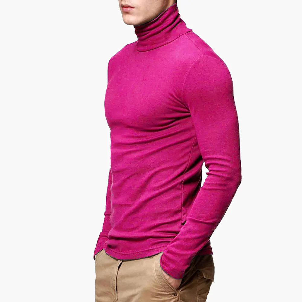 2022 New Men Fashion T Shirt Tees Slim Tops Male Stretch T-shirt Turtleneck Long Sleeve Tee Shirts High Collar Men's Cotton Tees