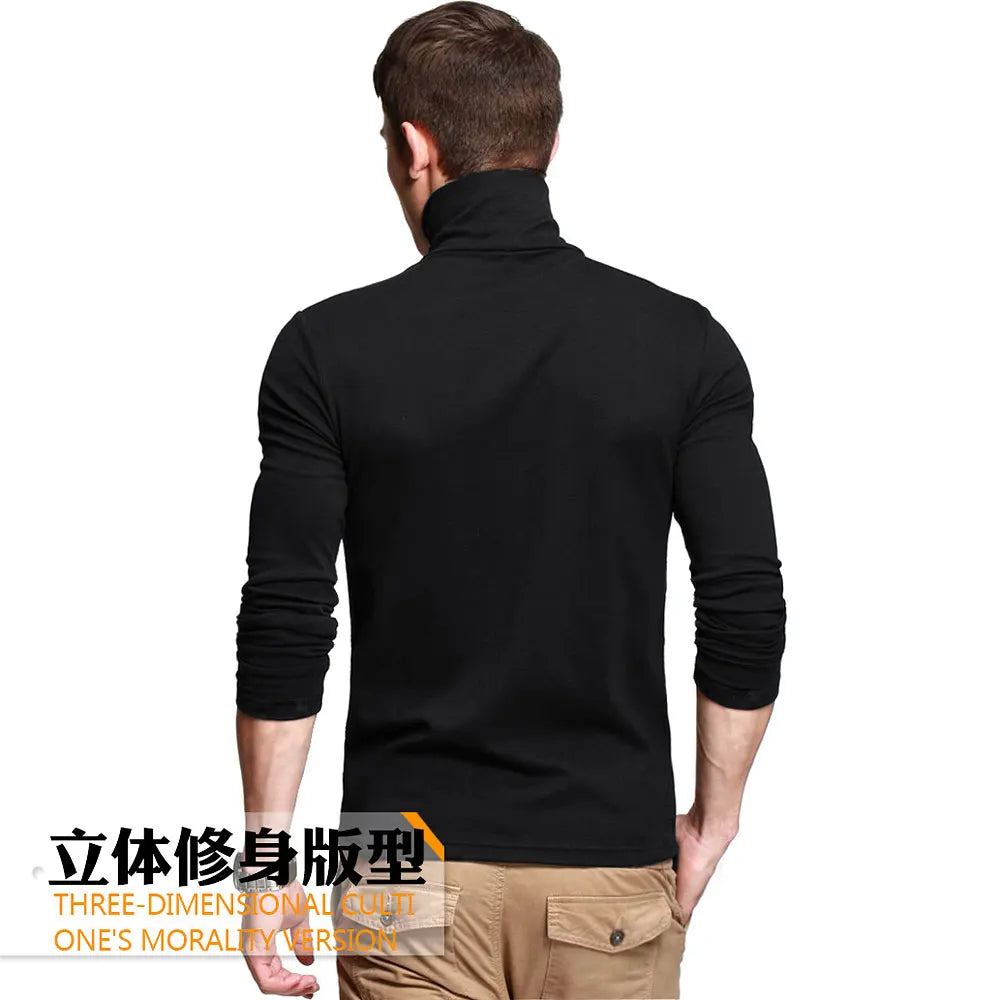 2022 New Men Fashion T Shirt Tees Slim Tops Male Stretch T-shirt Turtleneck Long Sleeve Tee Shirts High Collar Men's Cotton Tees