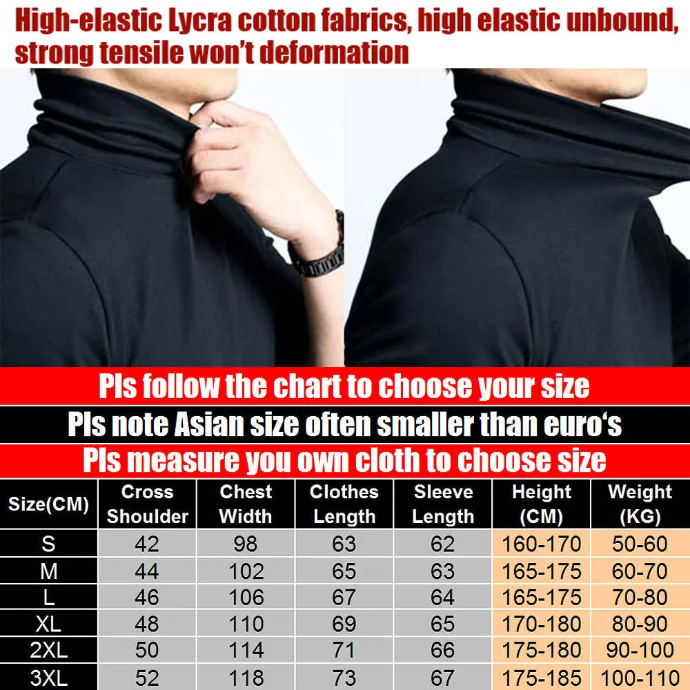 2022 New Men Fashion T Shirt Tees Slim Tops Male Stretch T-shirt Turtleneck Long Sleeve Tee Shirts High Collar Men's Cotton Tees