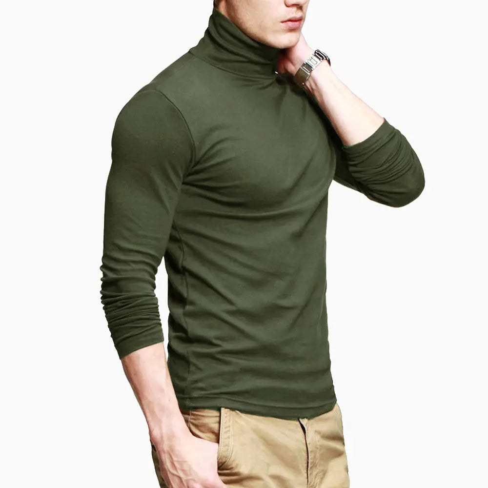 2022 New Men Fashion T Shirt Tees Slim Tops Male Stretch T-shirt Turtleneck Long Sleeve Tee Shirts High Collar Men's Cotton Tees