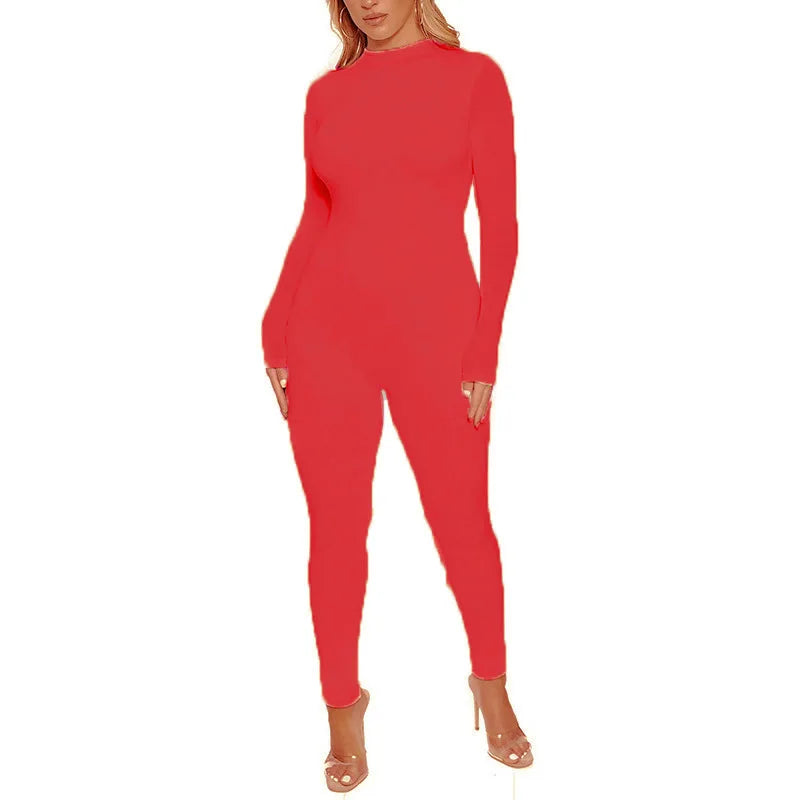 2021 Spring Women Sexy Jumpsuit Streetwear Long Sleeve Bodycon Solid Sport Fitness Jumpsuits Romper Overalls For Women Body suit