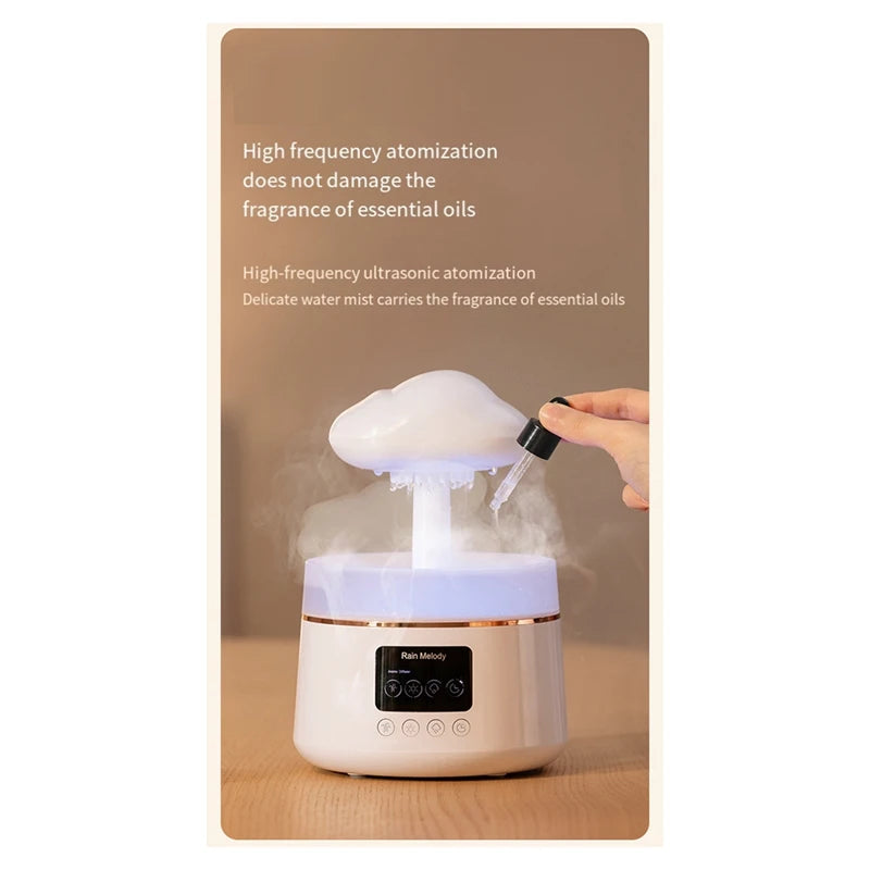 300Ml Mushroom Rain Cloud Air Humidifier Water Drops Sounds Colorful Night Lights Aromatherapy Essential Oil Diffuser