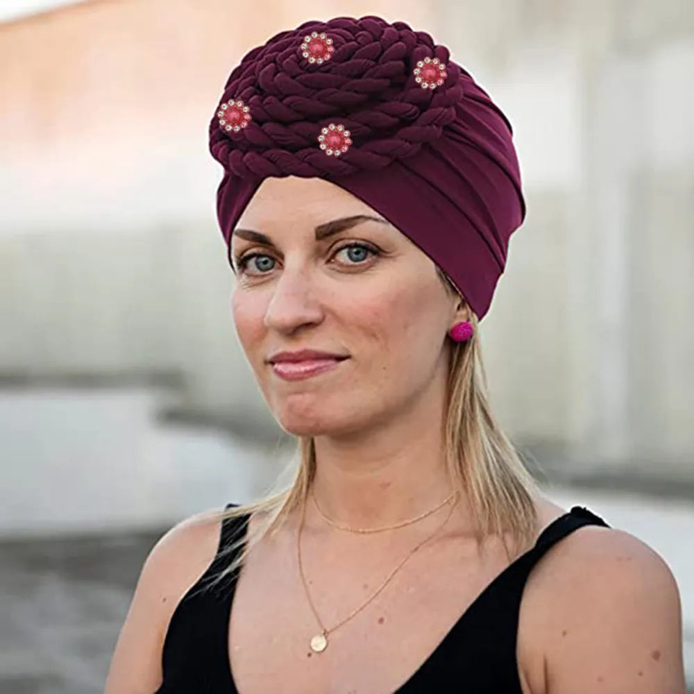 2022 Trendy Braids Turban Bonnet Arab Wrap Head Scarf Ready to Wear Hijab Hat Muslim Headdress Woman Inner Hijab Turbante Mujer