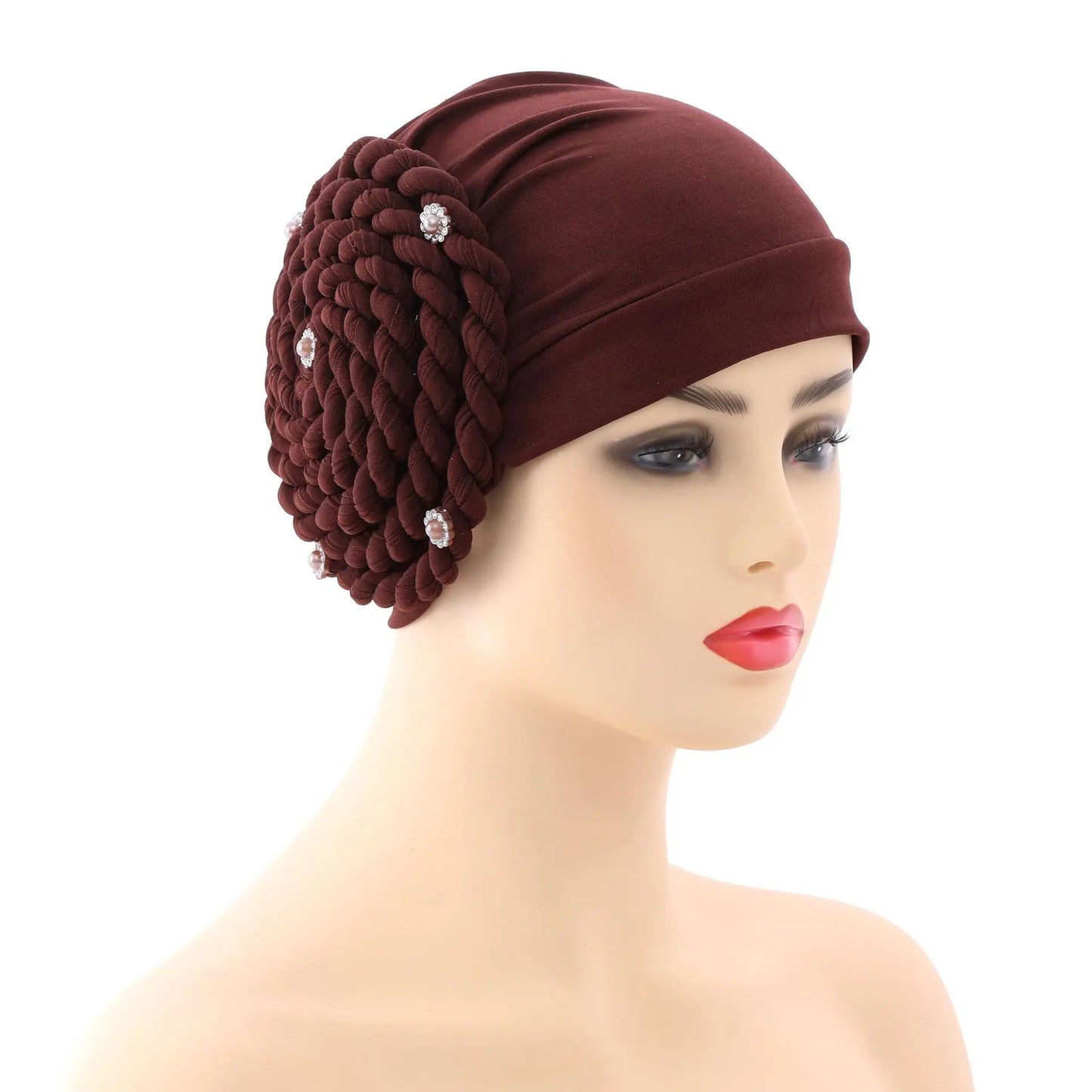 2022 Trendy Braids Turban Bonnet Arab Wrap Head Scarf Ready to Wear Hijab Hat Muslim Headdress Woman Inner Hijab Turbante Mujer